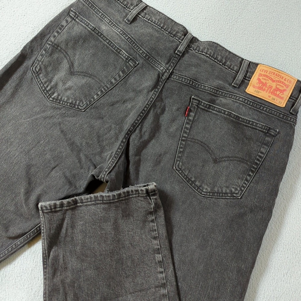 Levi's 569 Loose Straight Jeans Mens 38x32 Black Faded Denim Pants